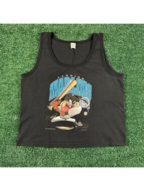 retro1996 Florida Marlins MLB baseball Taz black tank top crop top